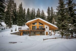 Chalet at night in the Dolomites